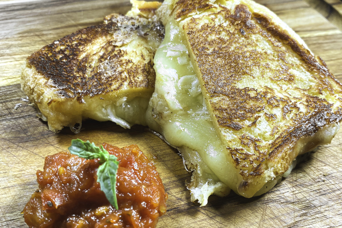 Grilled Triple Cheese & THC Sandwich with Homemade Tomato Jam