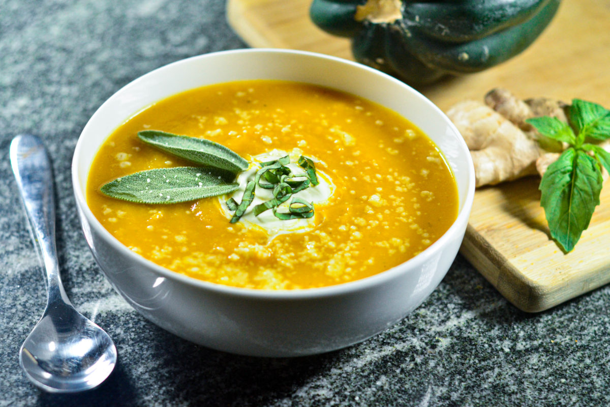 Squash Soup topped with THC-infused Sour Cream